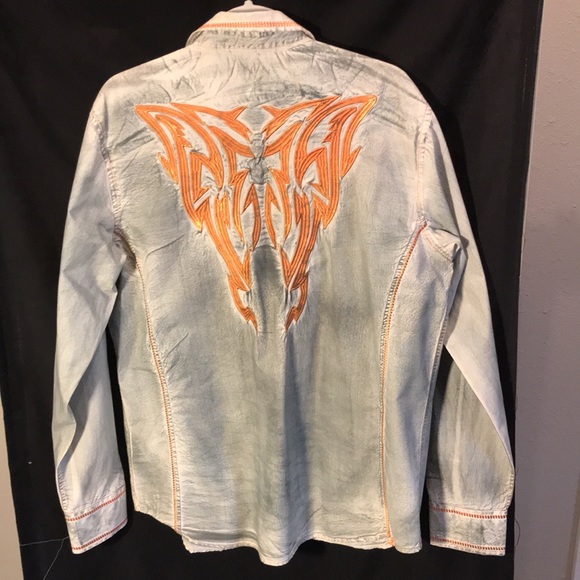 Platini Black Label mens size L grey long sleeved western shirt - Picture 2 of 3